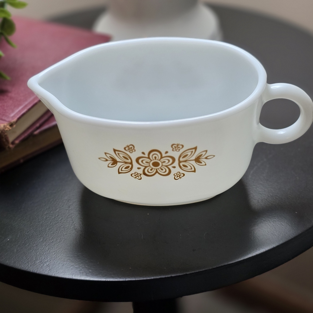 Pyrex White Gravy Boat With Floral Design